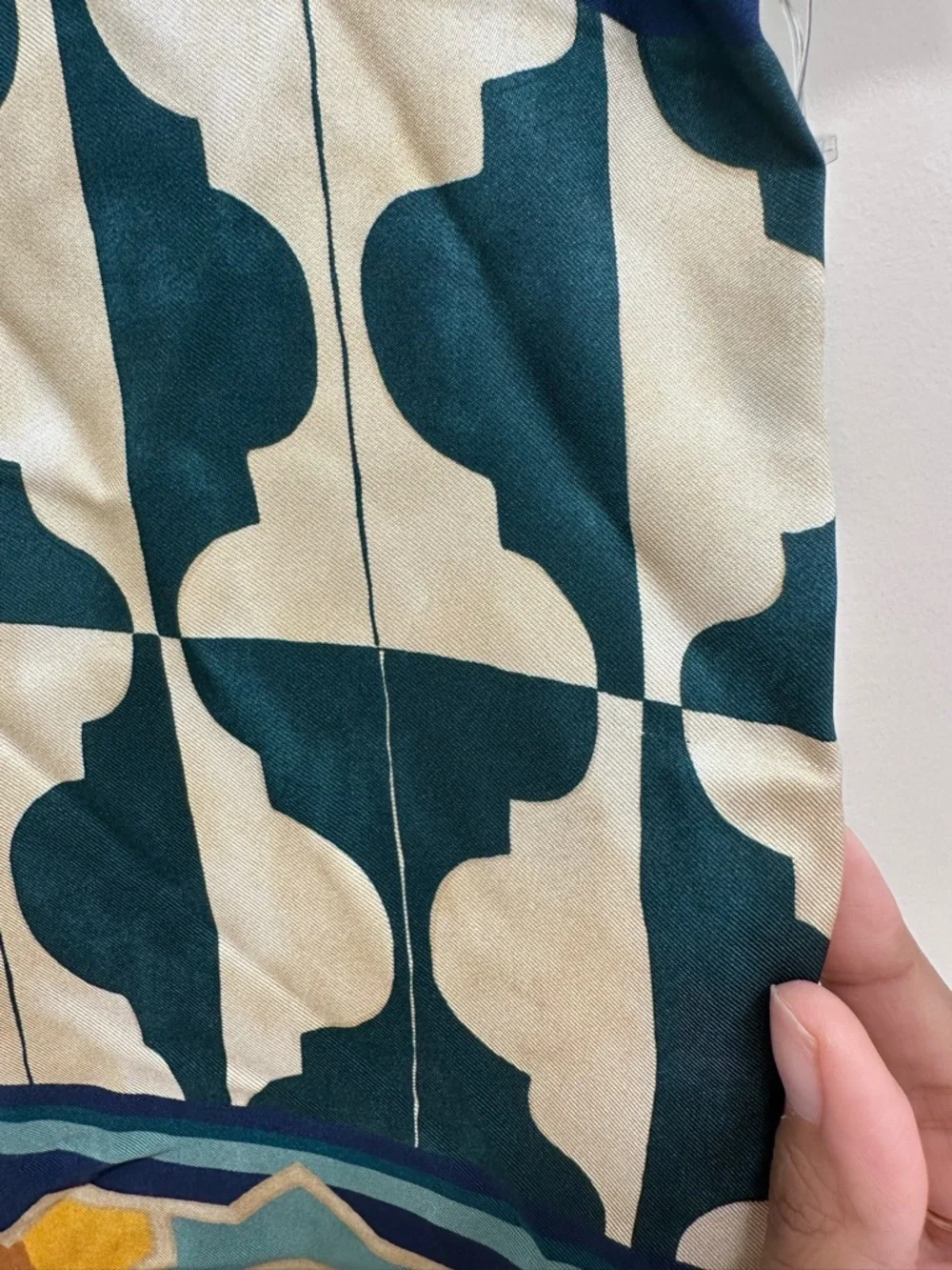 La DoubleJ Geometric Print Silk Swing Dress Small Green - Picture 10 of 11